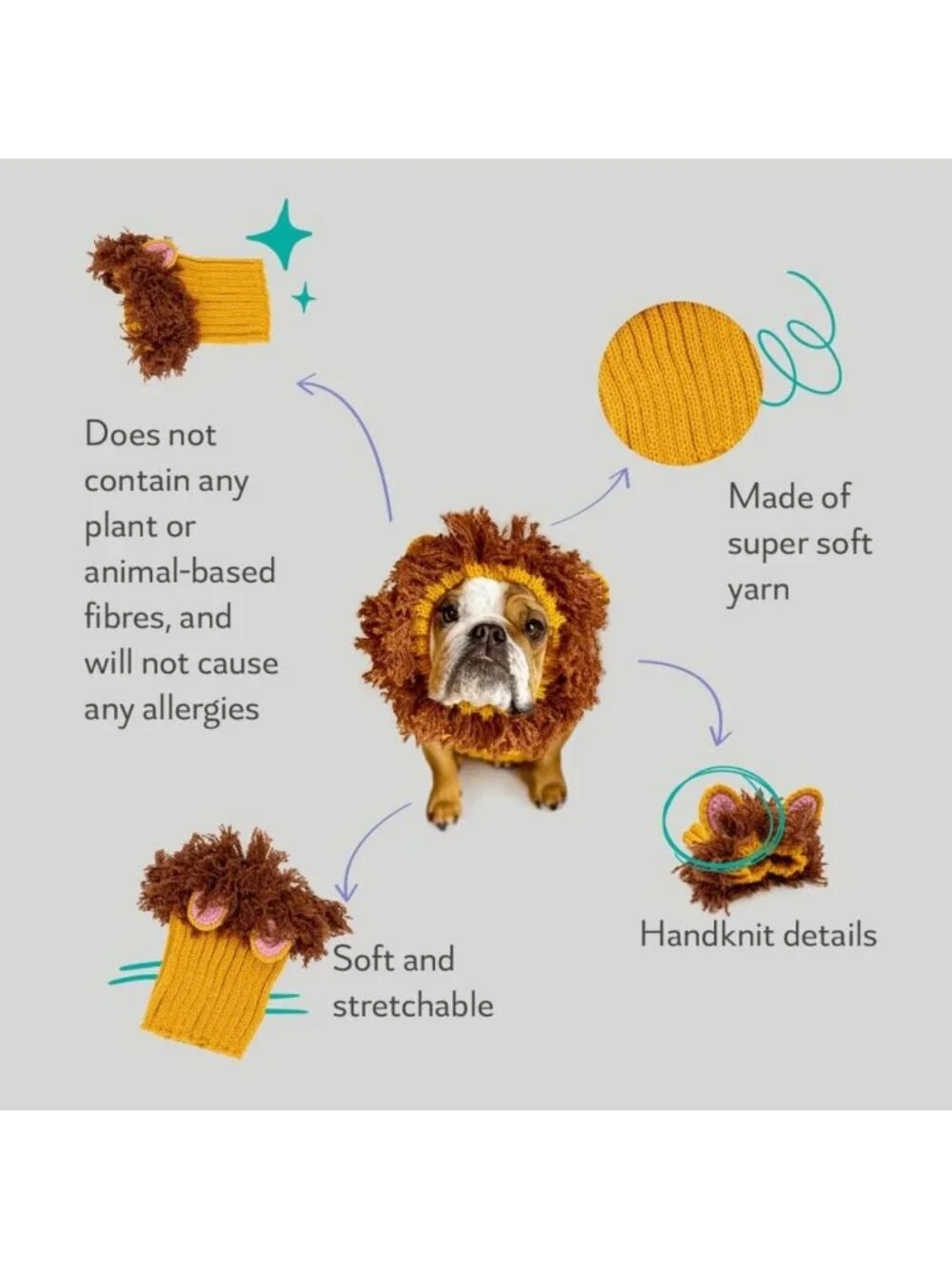 Cozy Knit Lion Mane Dog Snood - Warm Ear Wrap for Pets, Halloween & Winter